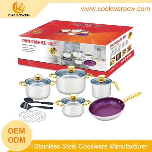 batería de cocina mayorista 12 pzs ollas y sartenes juego de utensilios de cocina acero inoxidable y vaporera CW-M1211