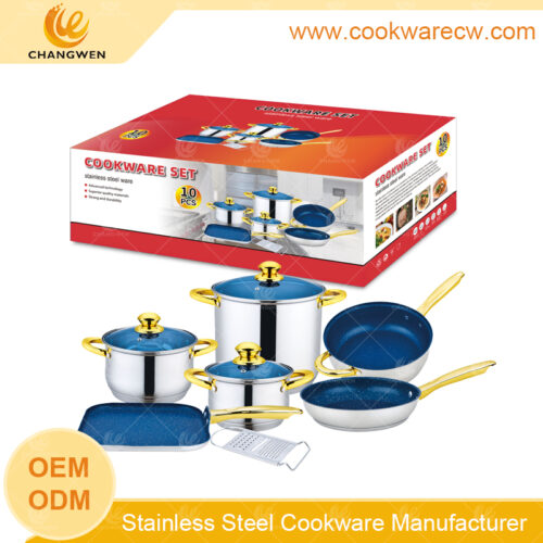 mayorista acero inoxidable juego de baterías de cocina sartén cónica sartén antiadherente cuadrada recubierta de aluminio con un rallador utensilios de cocina CW-M1003
