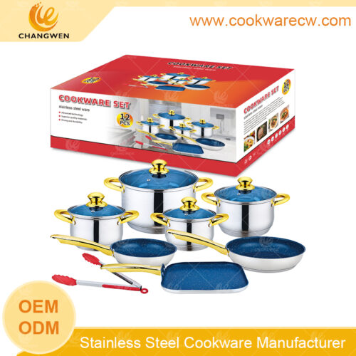 Hot sale acero inoxidable ollas sartenes revestida antiadherente y ollas olla alta con pinza utensilio de cocina CW-M1204