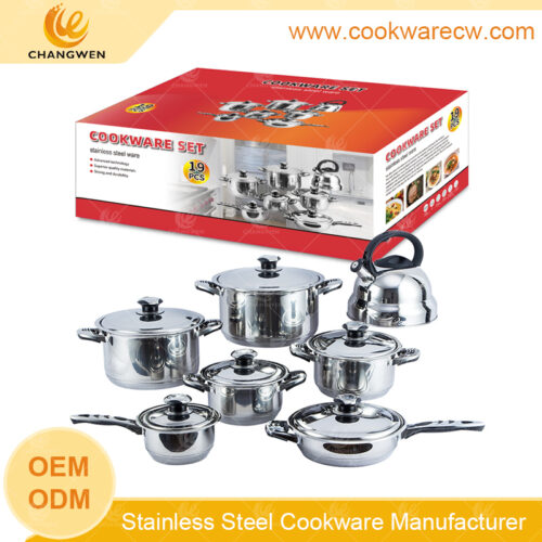 14 pzs acero inoxidable ollas y sartenes batería de cocina olla cacerola sarten antiadherente cazos de acero inoxidable base de 9 capas CW-M1404G más de 20 anos de fabricacion
