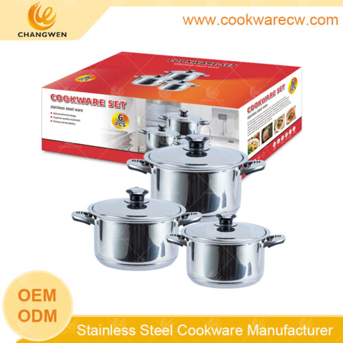 acero inoxidable juego de batería de cocina ollas acero inoxidable olla alta pulido espejo base encapsulada tapa CW-M0616G fabricación china