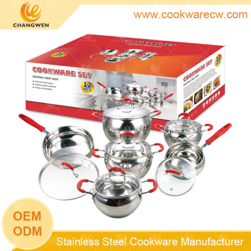 Hot sale acero inoxidable forma manzana juego de batería de cocina cubierta de  silicona roja tapa cristal pulido espejo cocina cacerola ollas y sartenes CW-M1219G