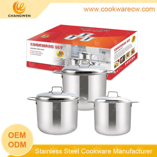 Caja de color personalizada, juego de ollas para sopa alta, tapas y perillas de acero inoxidable, gran volumen, ollas de cocina de 10L, 13L, 15L, venta al por mayor, CW-M0602