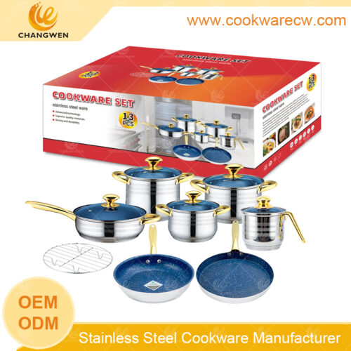 Acero juego de Batería de cocina mexicano, olla para leche, olla alta, estante de alambre de cocina y sartenes con revestimiento antiadherente, CW-M1308