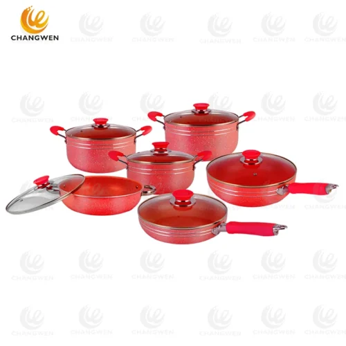 Utensilios de cocina de aluminio antiadherentes con revestimiento cerámico - Rojo